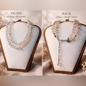 Vintage AB Crystal Double Strand Necklace Aurora Borealis Drop